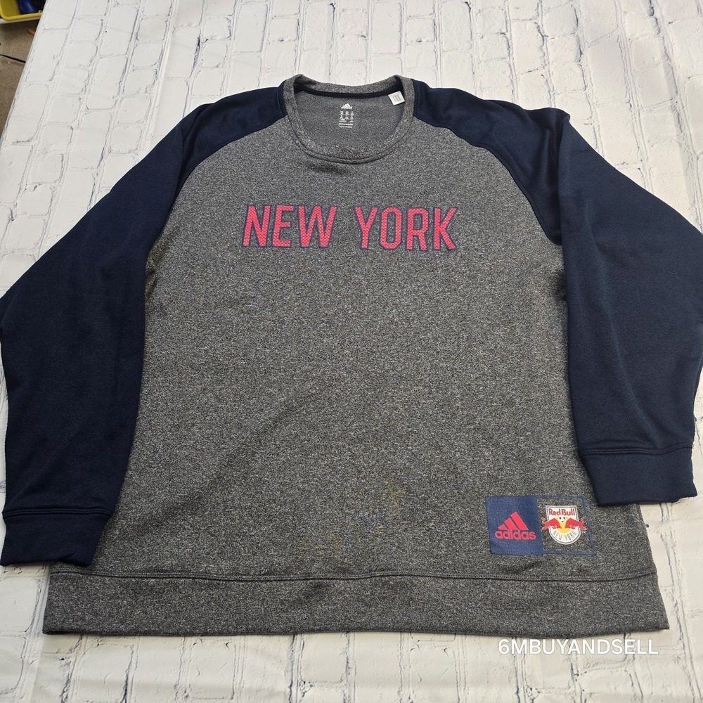 Adidas‎ New York Red Bulls MLS Sweatshirt Mens 2XL Gray Navy Climawarm AA9582